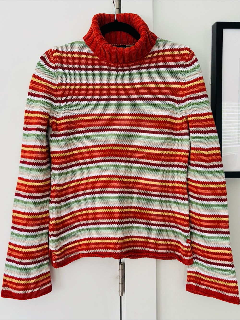 Vintage Y2K American Eagle Cotton Knit turtleneck sweater large orange stripe